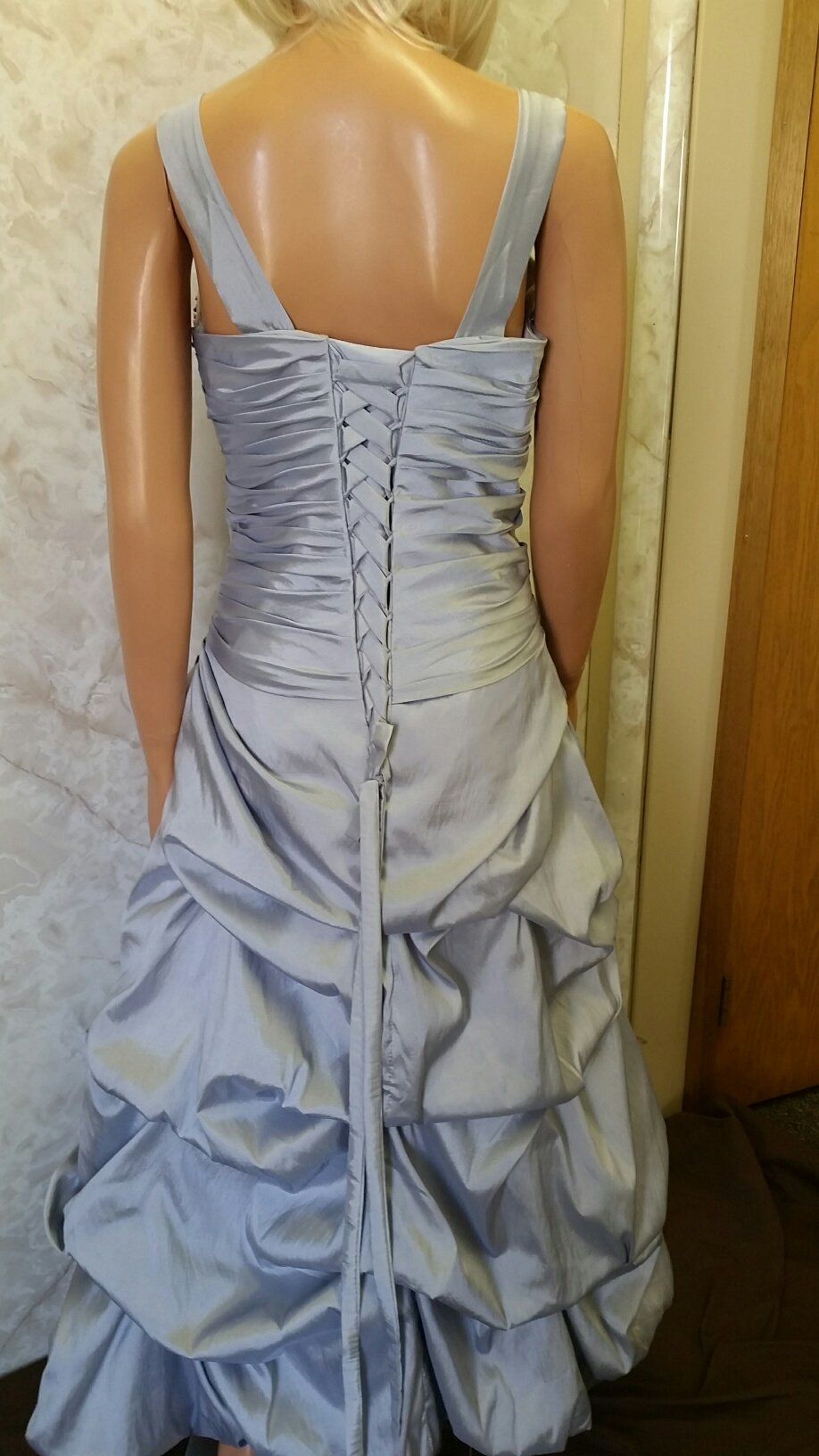 silver with watermelon taffeta dress